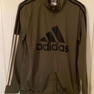 Adidas Green and Black Windbreaker with Mock Neck